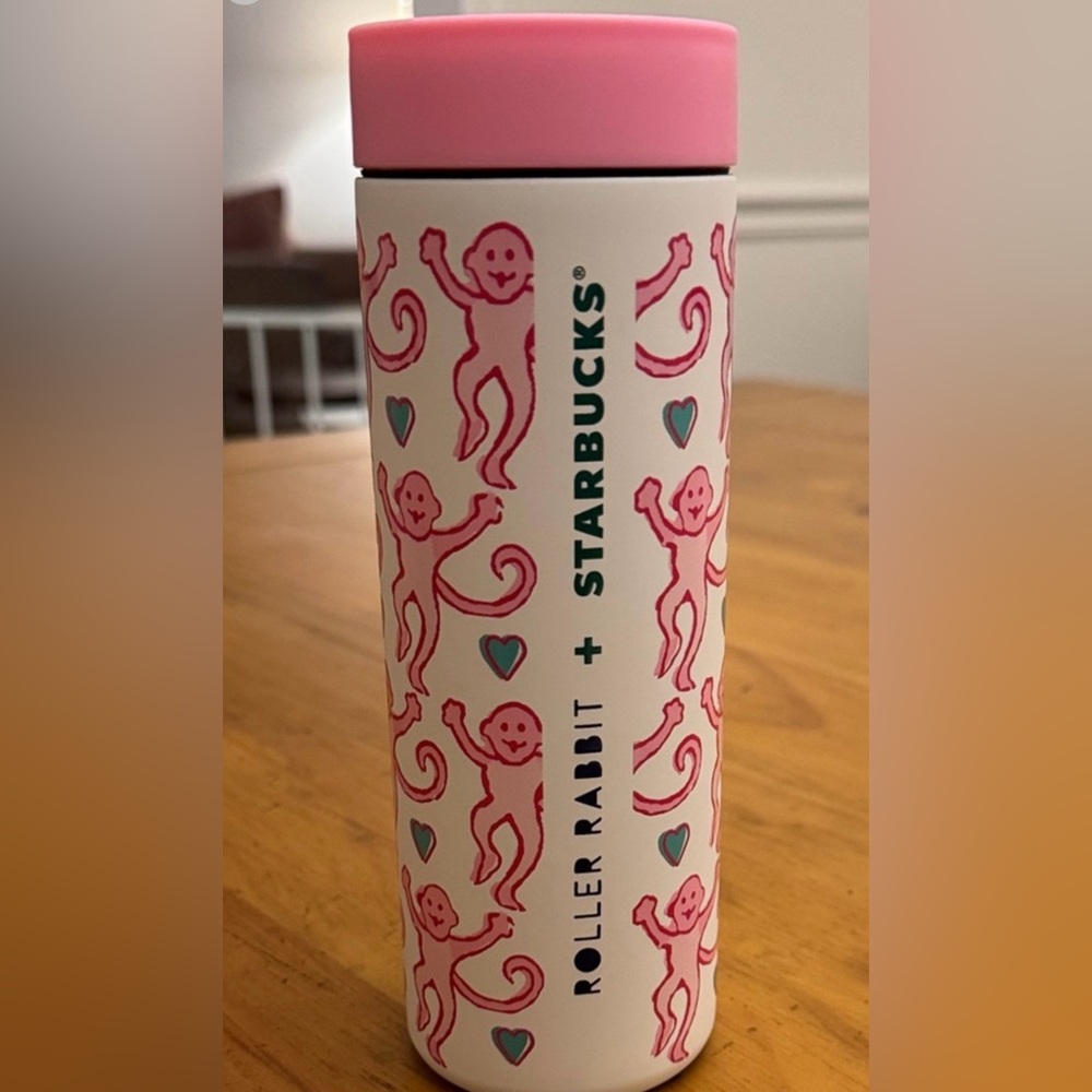 Starbucks x Roller Rabbit Limited Edition 16oz Tumbler – Pink Monkey Print – New